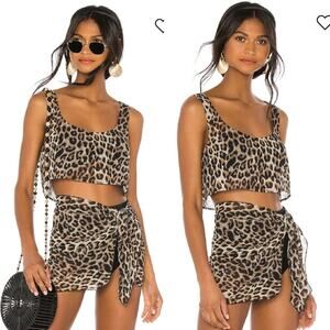 LPA Tillie Leopard Print Crop Top and Wrap Mini Skirt Set Size Small Revolve